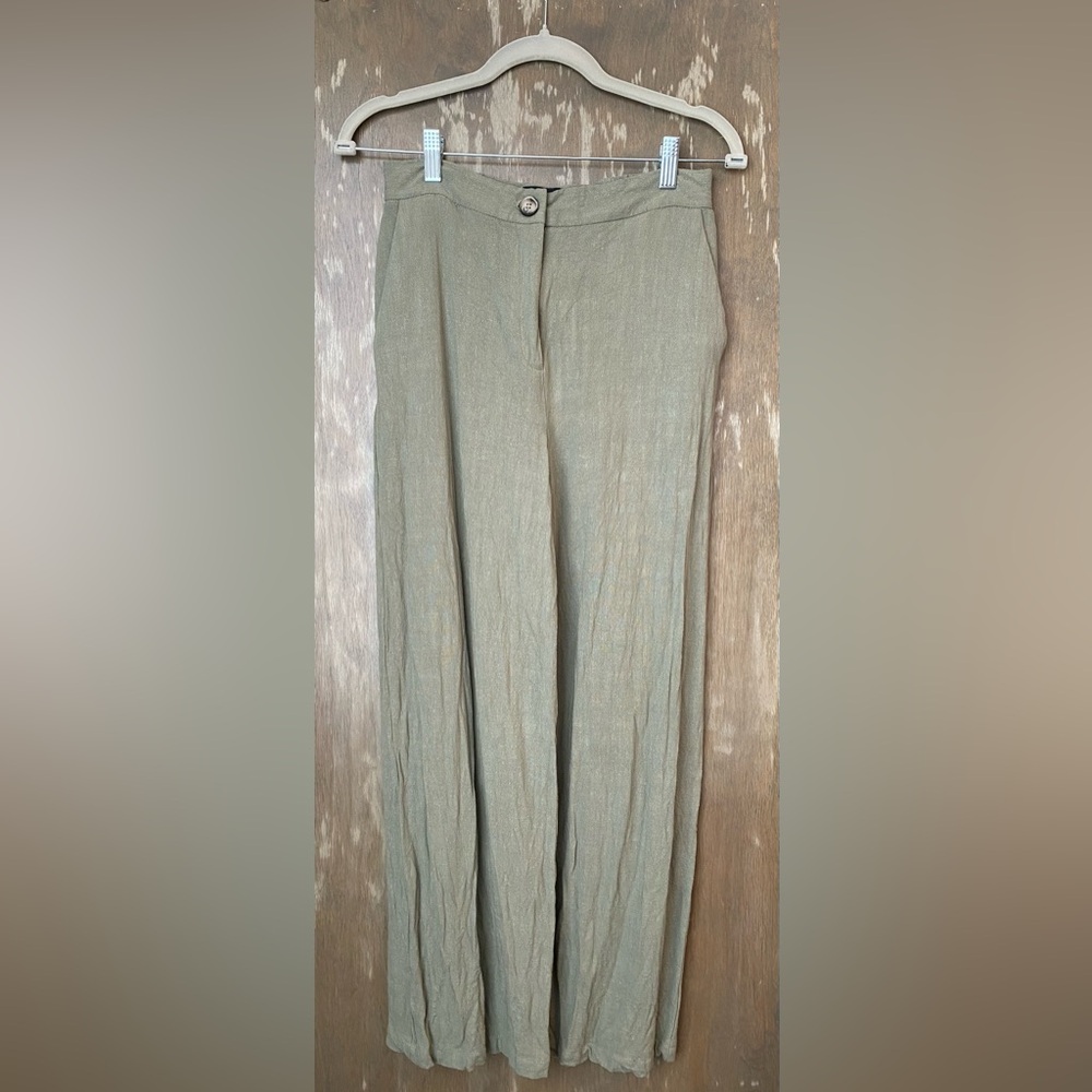 Tan Wide-Leg Linen Pants